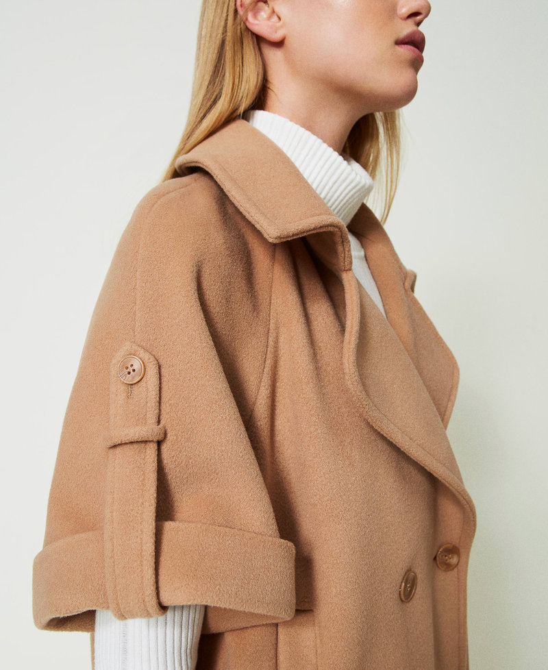 Short sleeve wool cloth coat Woman, Brown | TWINSET Milano Short sleeve wool cloth coat Woman, Brown | TWINSET Milano
