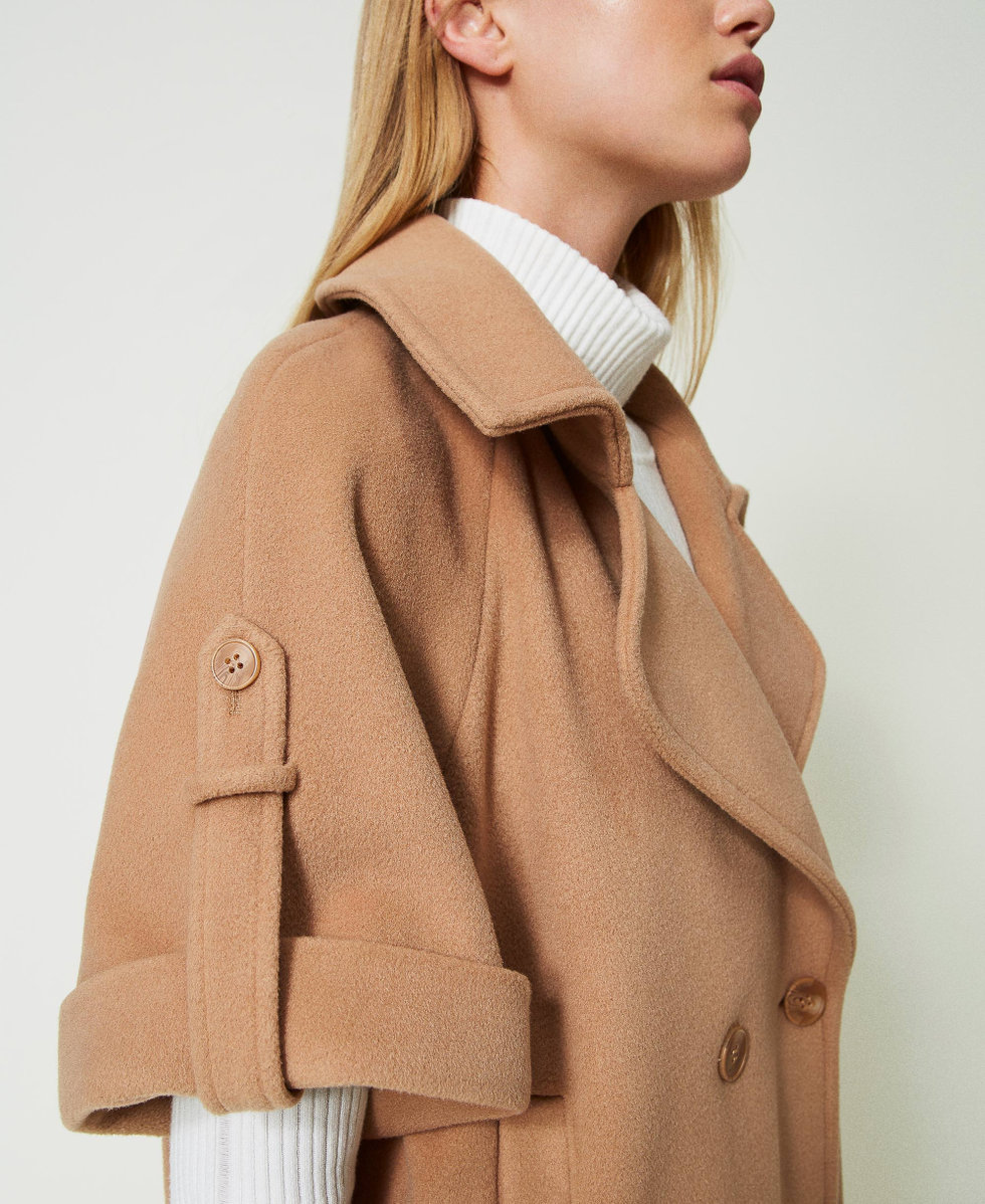 Short sleeve wool cloth coat Woman Brown TWINSET Milano