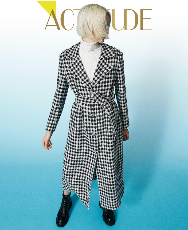 Long coat with gingham pattern Two-tone Lily / Black Woman 232AP2060_10810_01