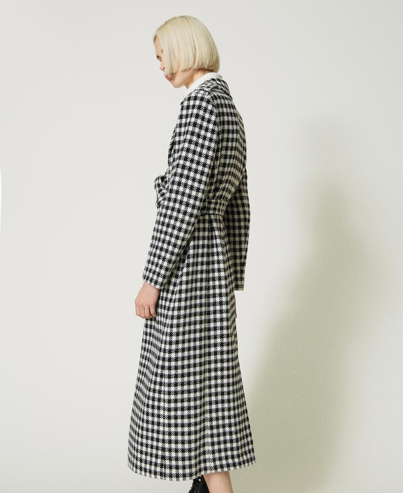 Manteau long avec motif Vichy Bicolore Lys/Noir Femme 232AP2060-03