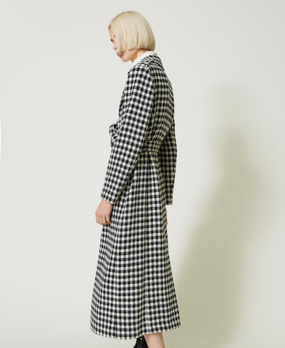 Manteau long avec motif Vichy Bicolore Lys/Noir Femme 232AP2060-03