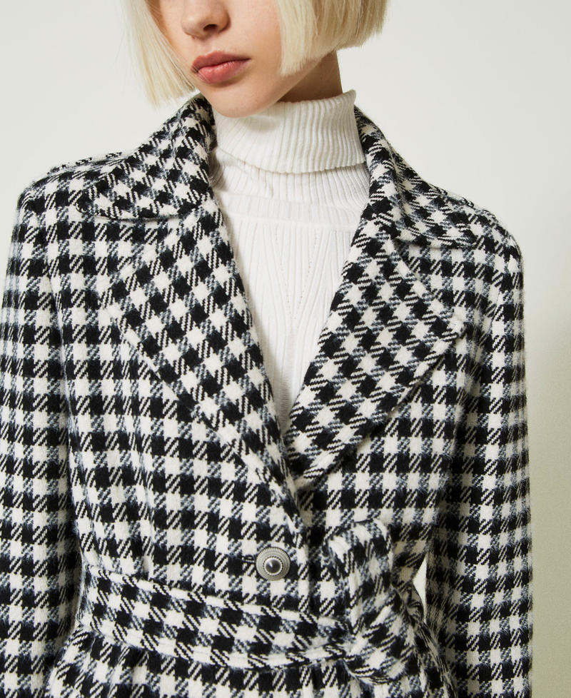 Manteau long avec motif Vichy Bicolore Lys/Noir Femme 232AP2060-05