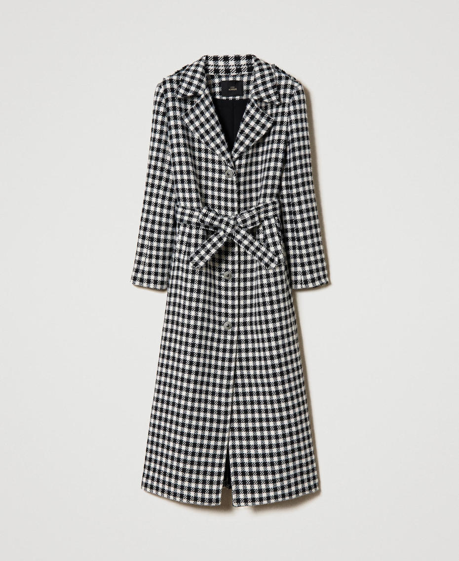 Long coat with gingham pattern Two-tone Lily / Black Woman 232AP2060_10810_S0