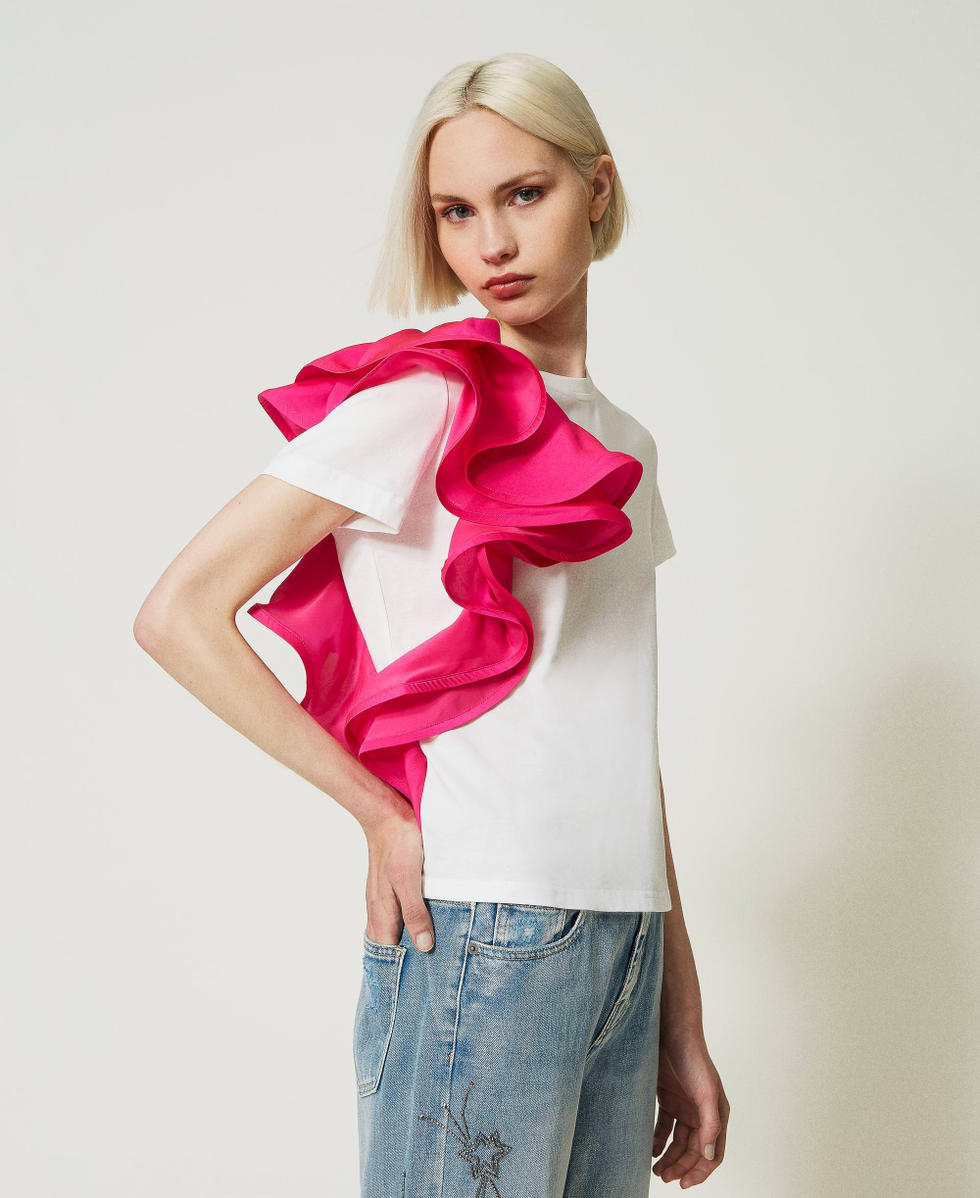 T-Shirt mit Satinvolants