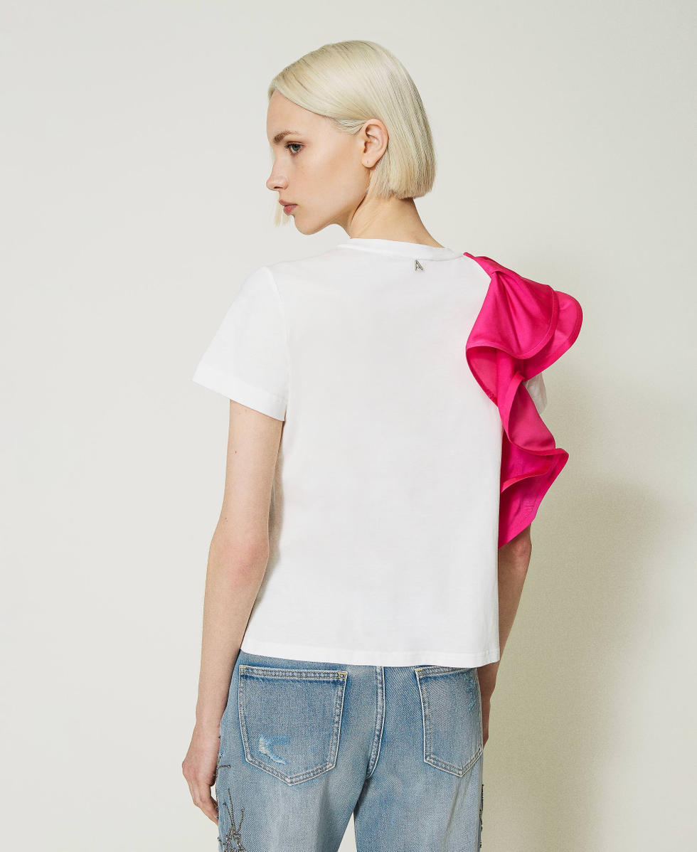 T-Shirt mit Satinvolants