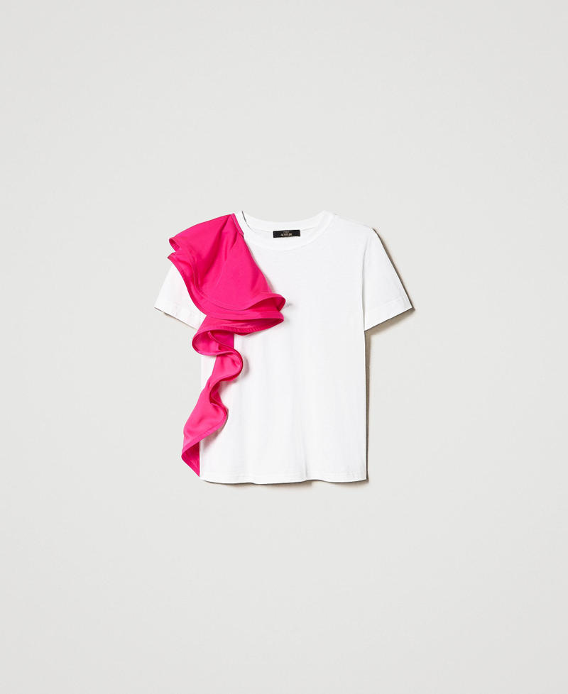 T-shirt avec volants en satin Bicolore Blanc Brillant/Fuchsia Dahlia Femme 232AP2070-0S