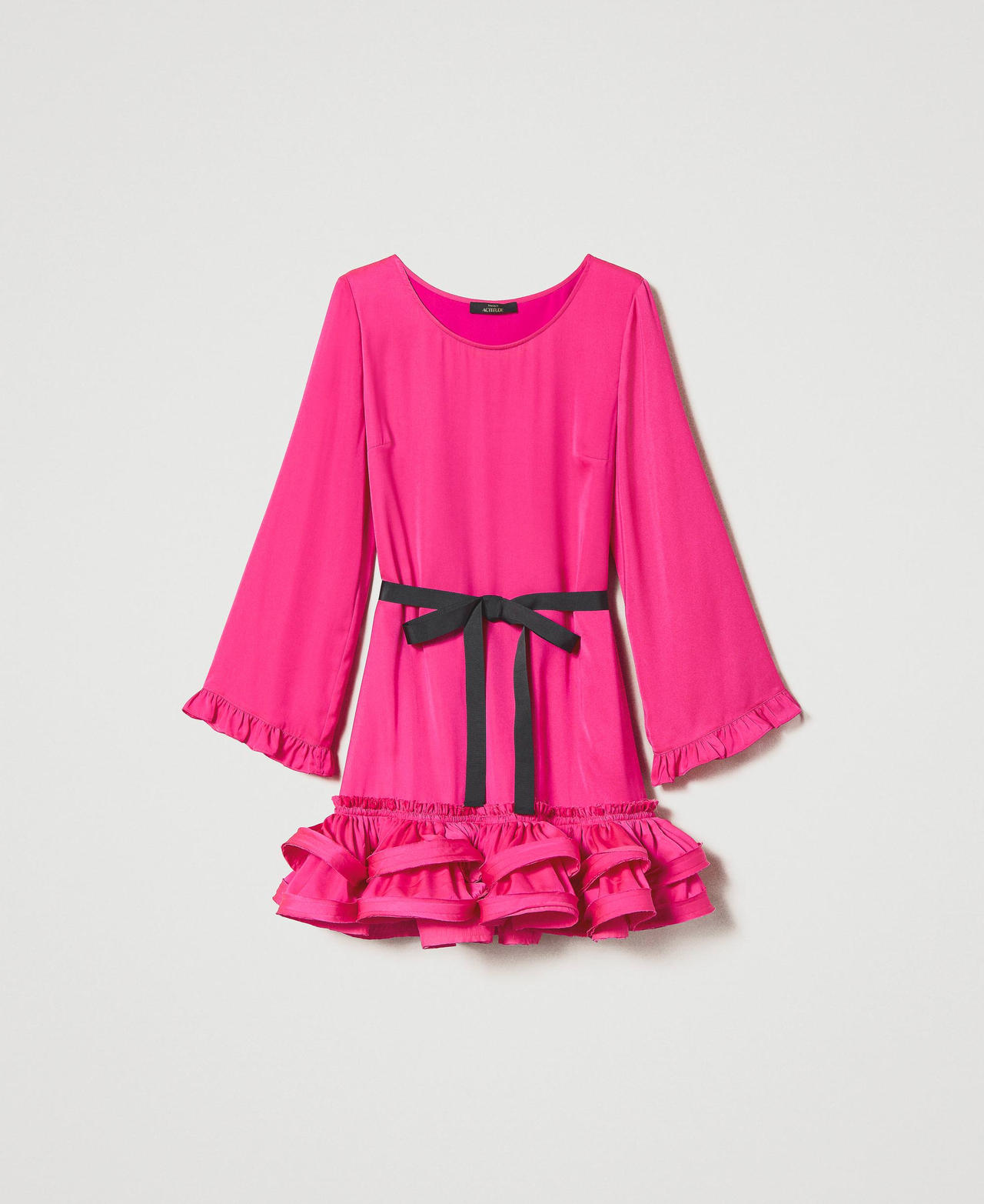 Short satin dress with flounces