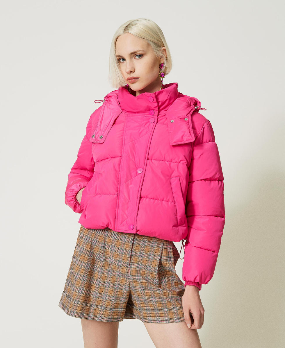 Short puffer jacket with hood Woman Fuchsia TWINSET Milano