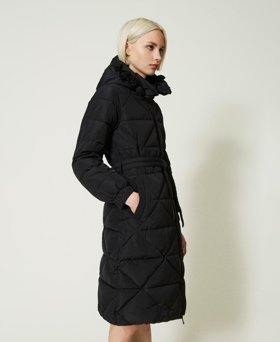 Long puffer coat with roses