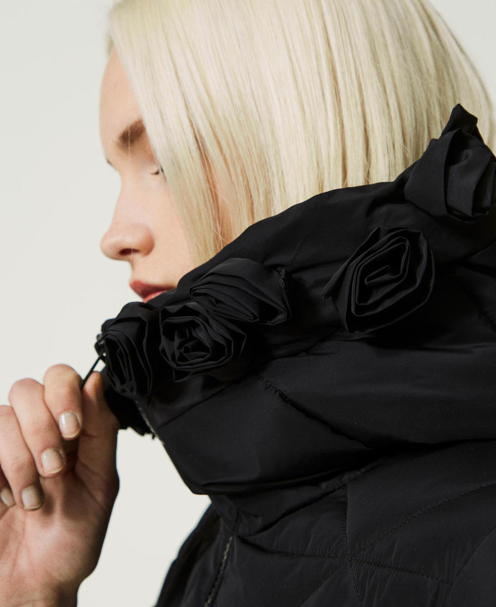 Long puffer coat with roses