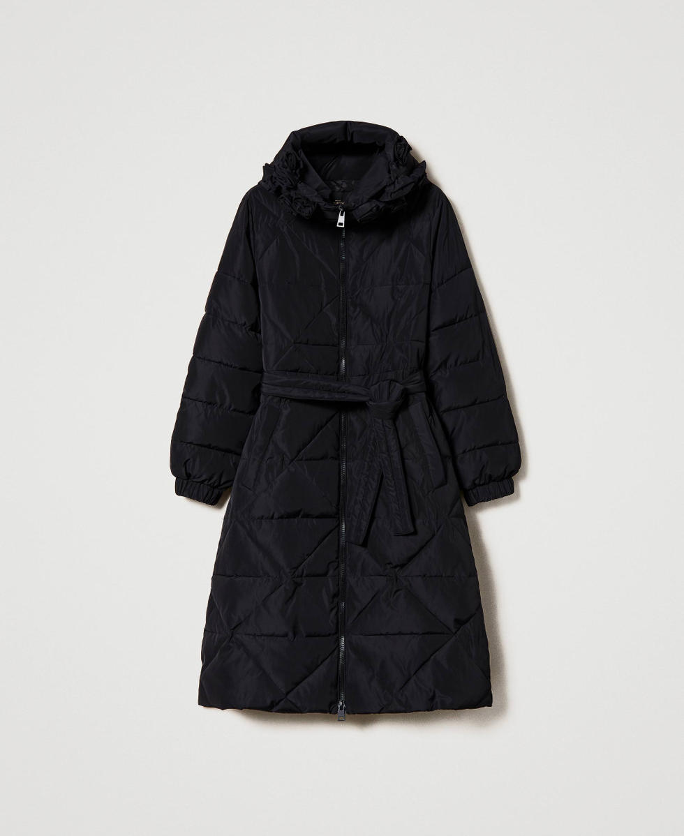 Long puffer coat with roses