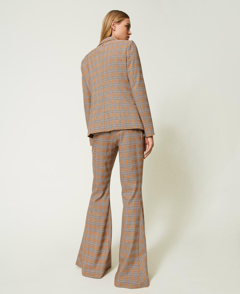 Glen plaid jacket with brooch