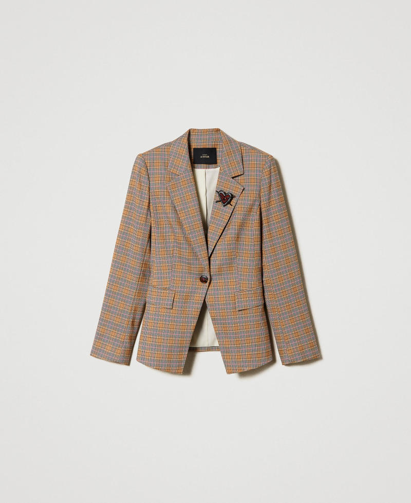 Glen plaid jacket with brooch