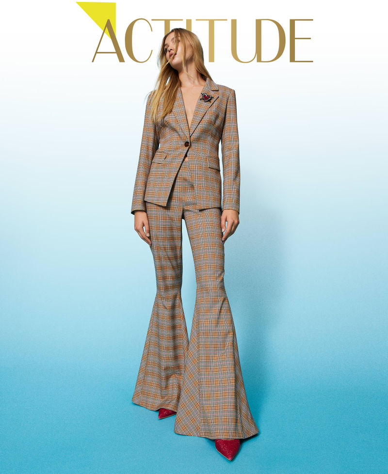 Glen plaid maxi-flare trousers