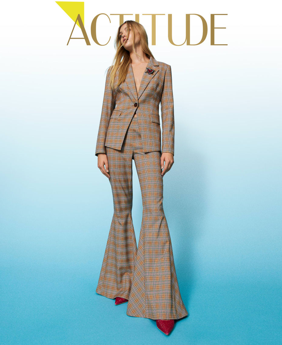 Glen plaid maxi-flare trousers