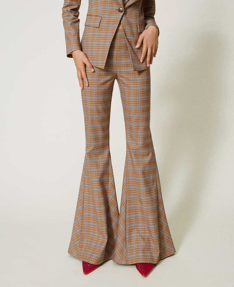 Glen plaid maxi-flare trousers "Cinnamon" Brown Glen Plaid Woman 232AP2181-02