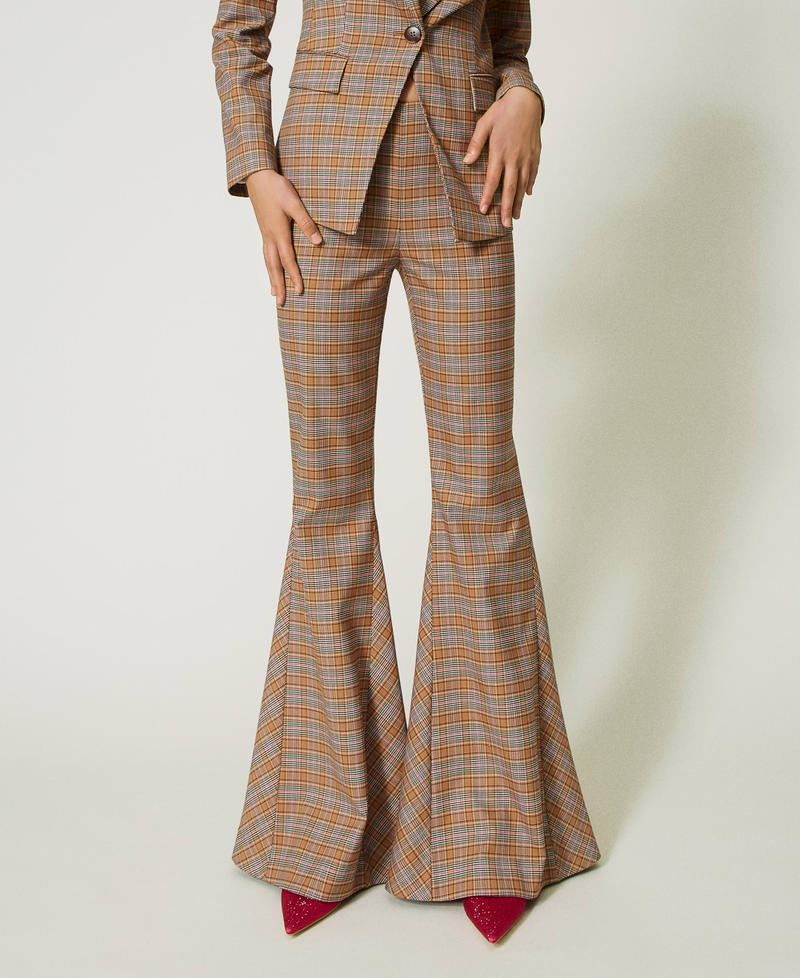 Glen plaid maxi-flare trousers