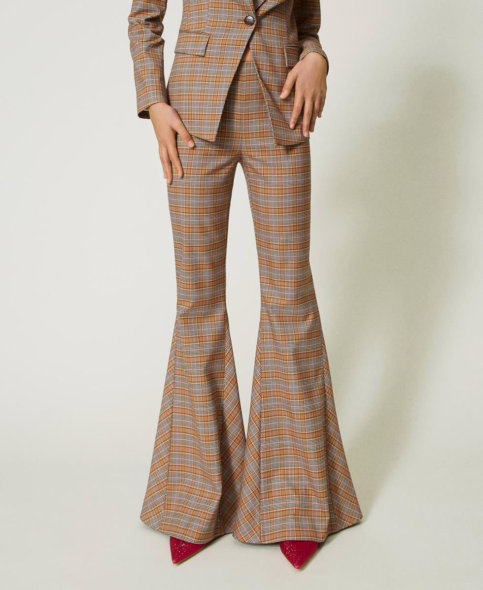 Glen plaid maxi-flare trousers Woman, Brown | TWINSET Milano