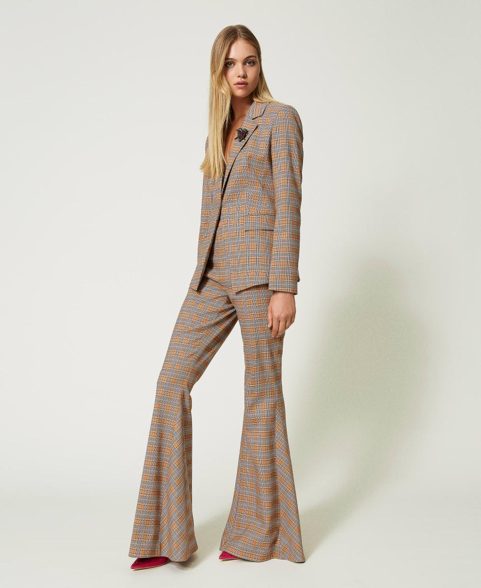 Maxi pantalon evase en prince de Galles Femme Marron TWINSET Milano
