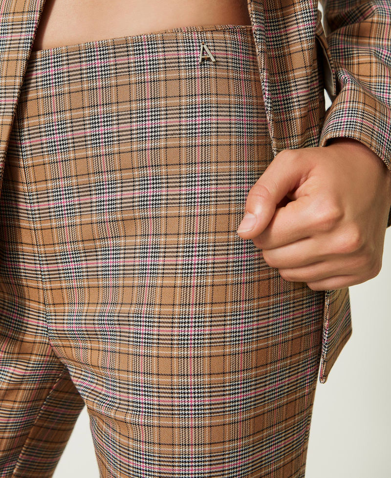 Glen plaid maxi-flare trousers