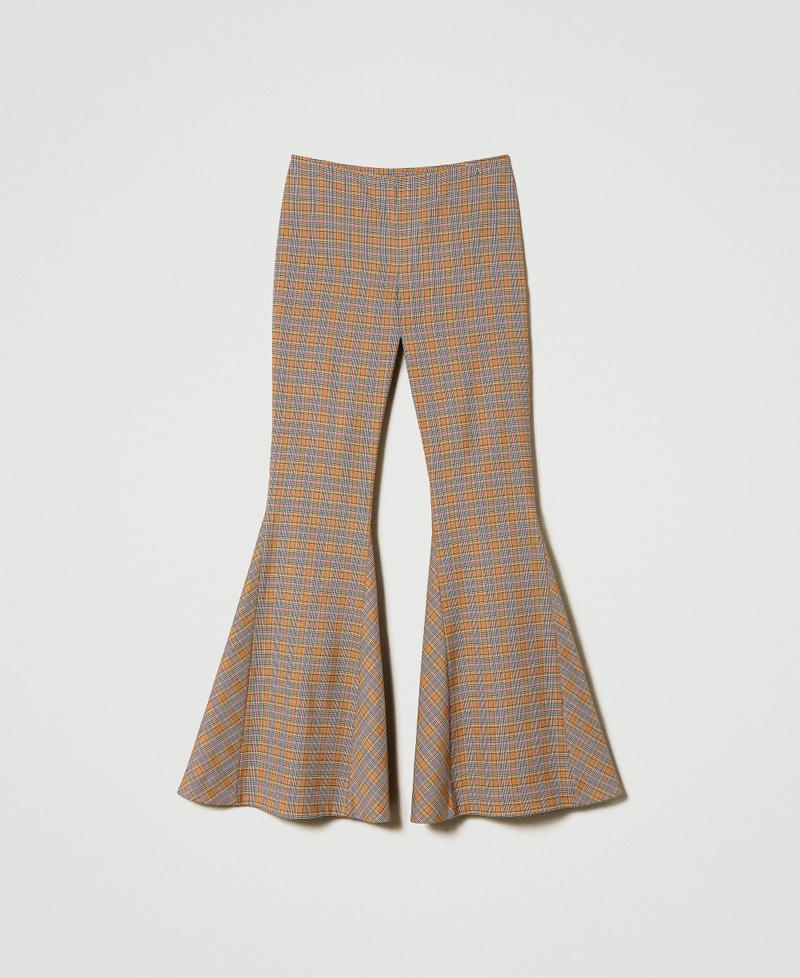 Glen plaid maxi-flare trousers "Cinnamon" Brown Glen Plaid Woman 232AP2181-0S