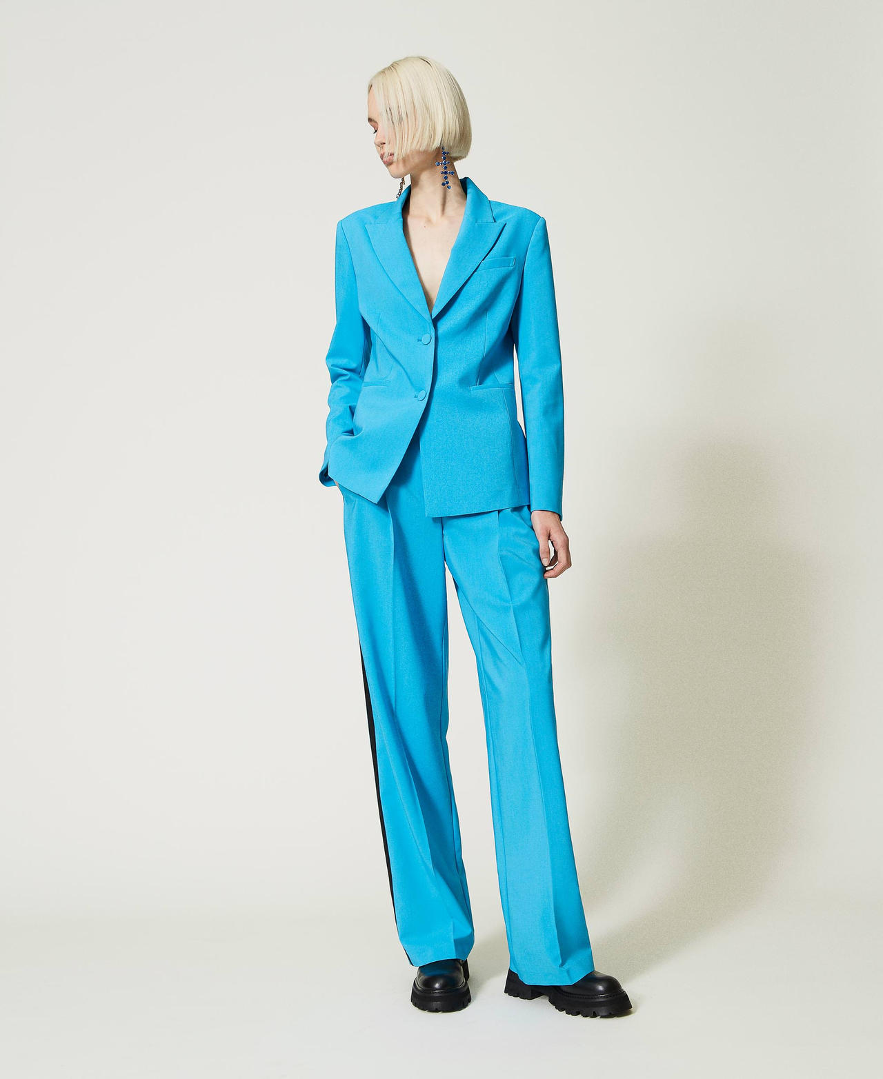 Pantalon palazzo avec bande latérale Bleu Malibu Femme 232AP2202-02