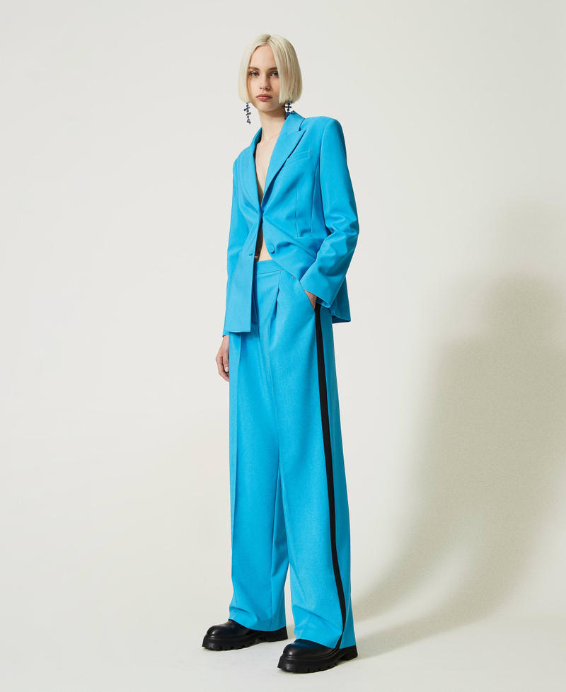 Pantalon palazzo avec bande latérale Bleu Malibu Femme 232AP2202-03