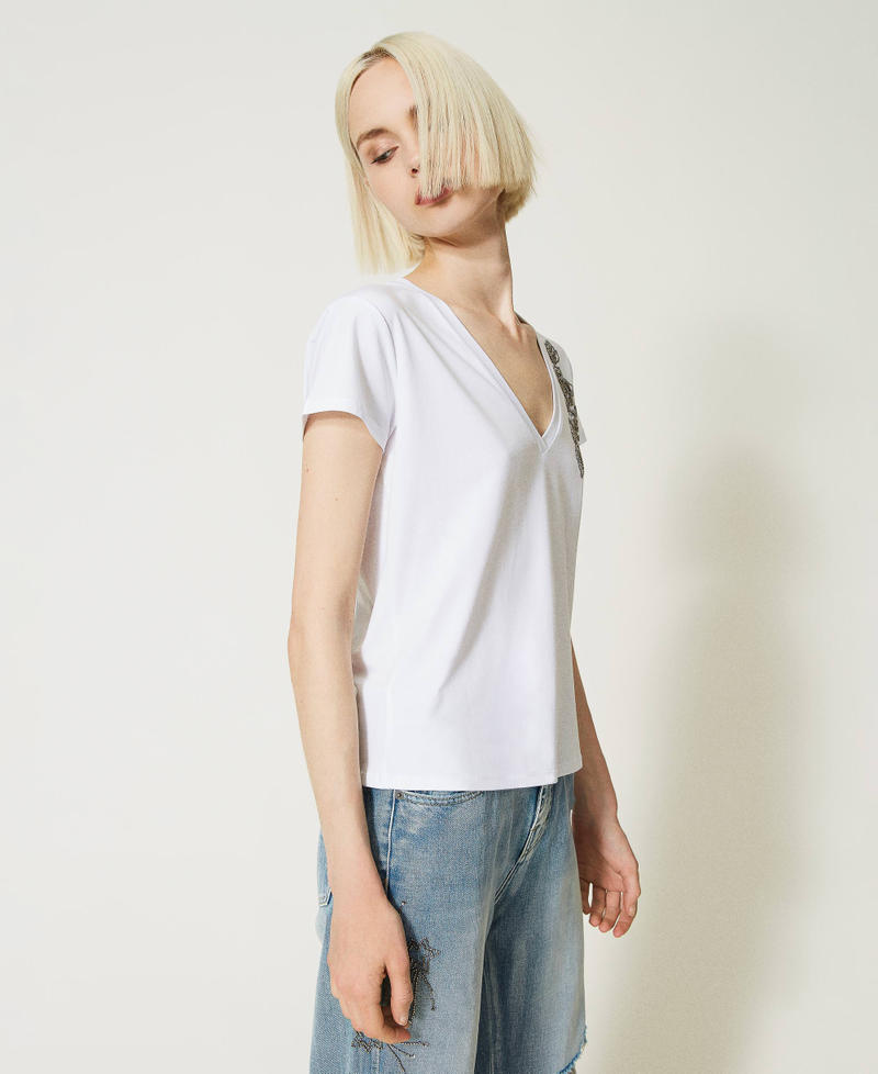 T-shirt avec broderie florale Blanc Brillant Femme 232AP2213-03