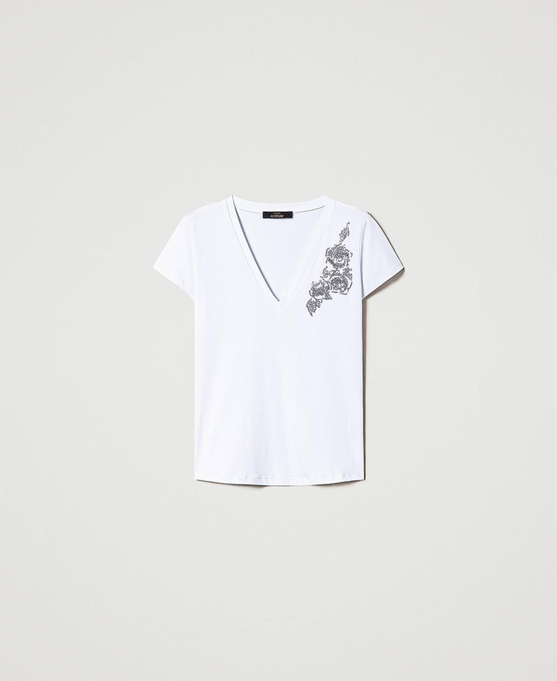 T-shirt avec broderie florale Blanc Brillant Femme 232AP2213-0S