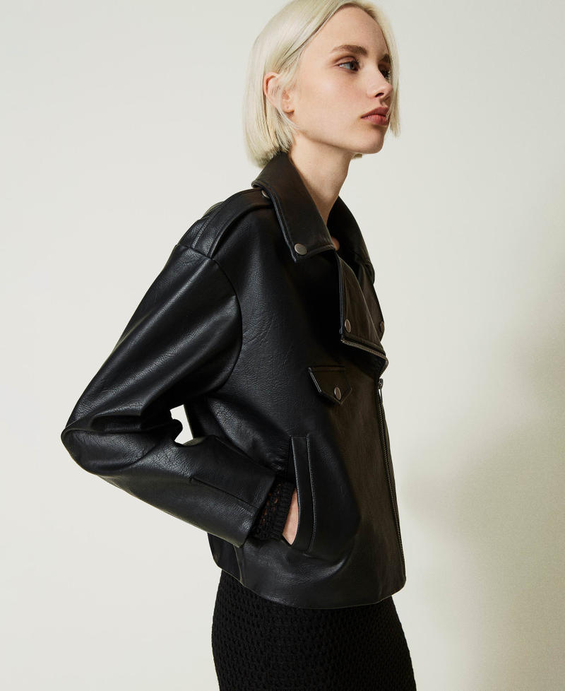 Punched leather-like biker jacket Black Woman 232AP2250-04