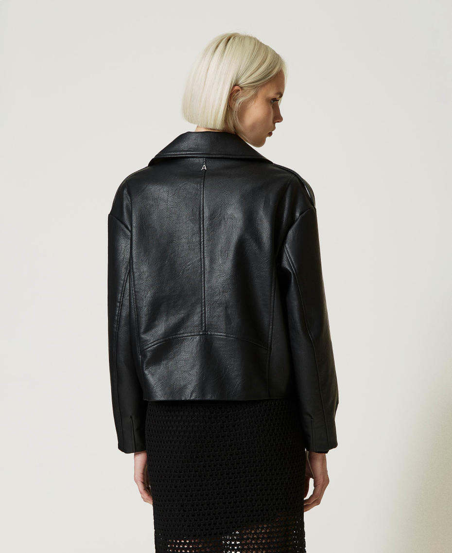 Punched leather-like biker jacket Black Woman 232AP2250-05