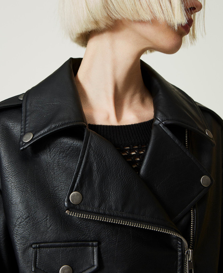 Punched leather-like biker jacket Black Woman 232AP2250-06