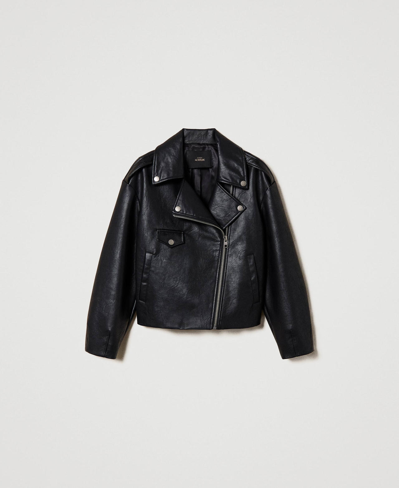 Punched leather-like biker jacket Black Woman 232AP2250-0S