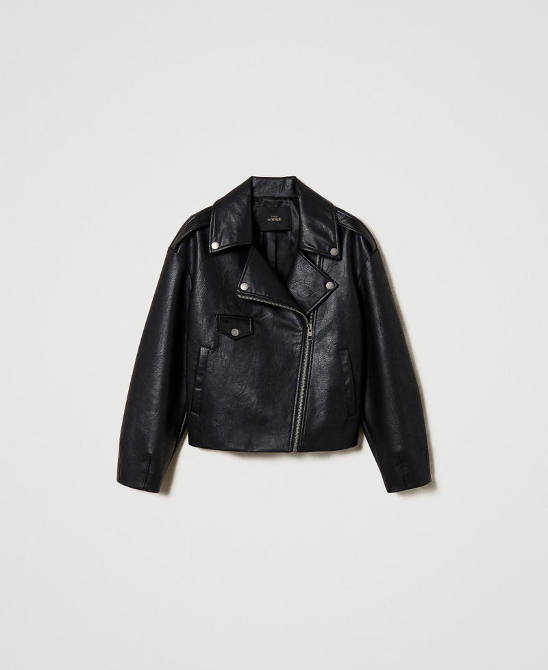 Punched leather-like biker jacket