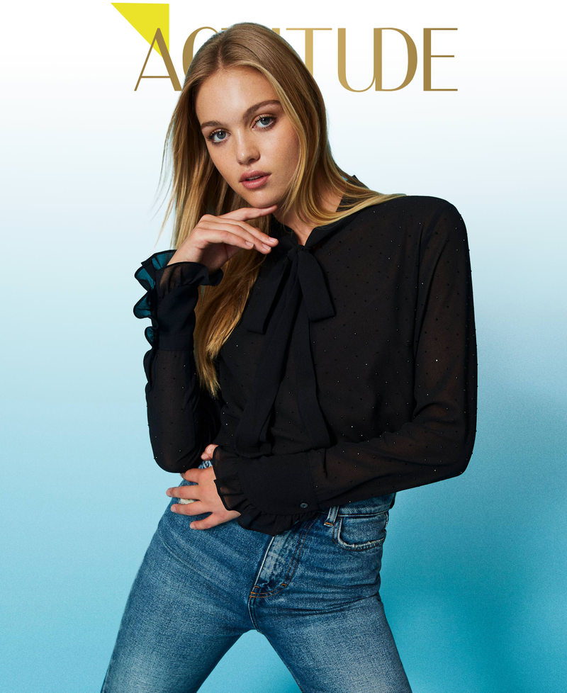 Camicia in georgette con fiocco e strass
