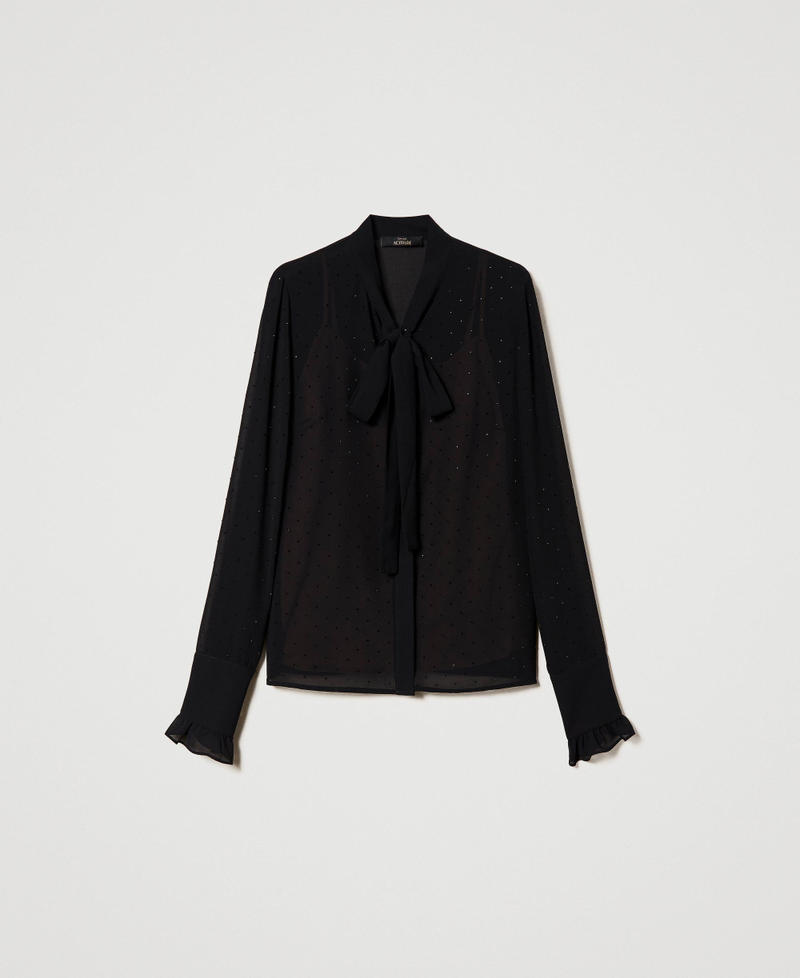 Camicia in georgette con fiocco e strass