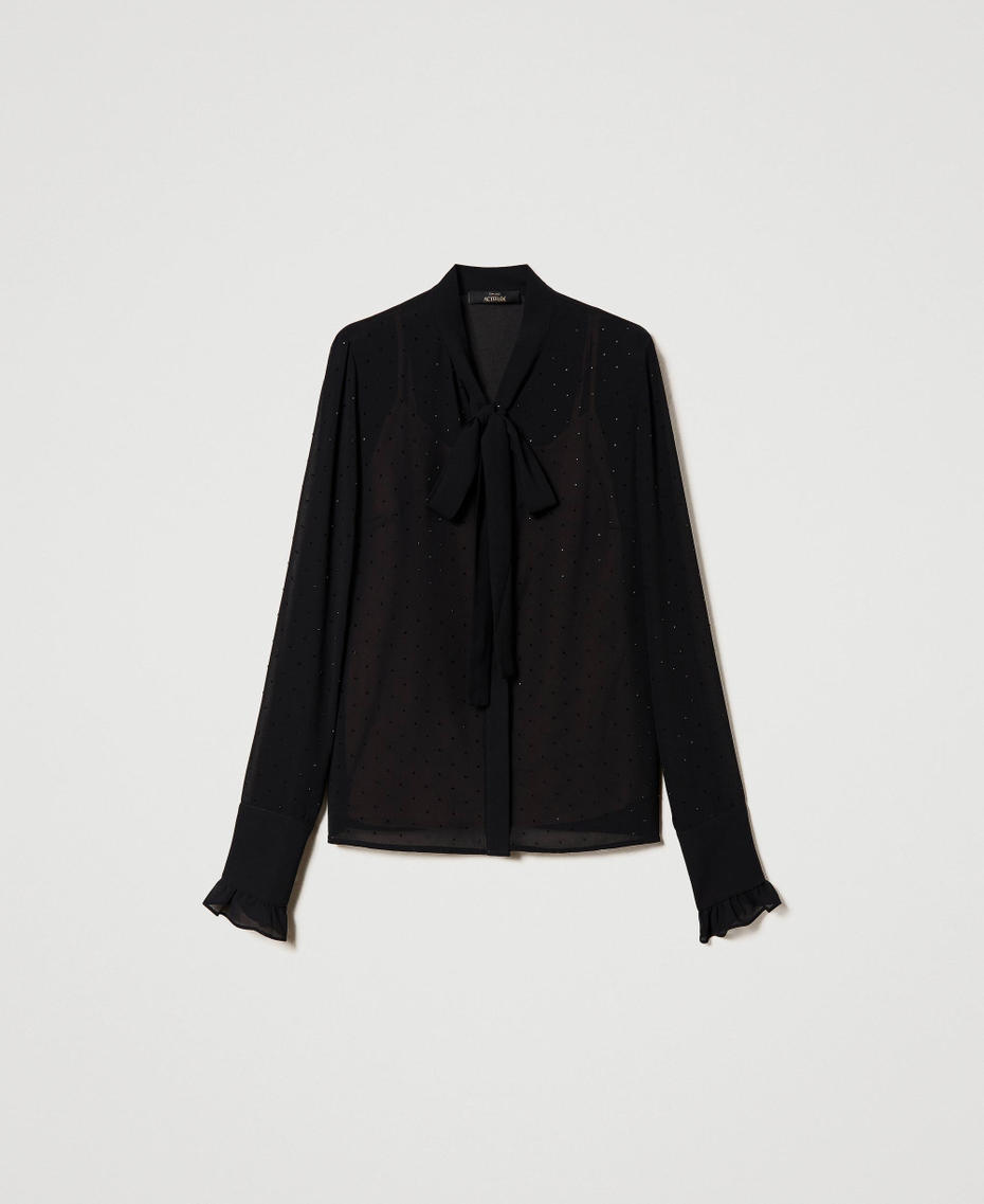 Camicia in georgette con fiocco e strass
