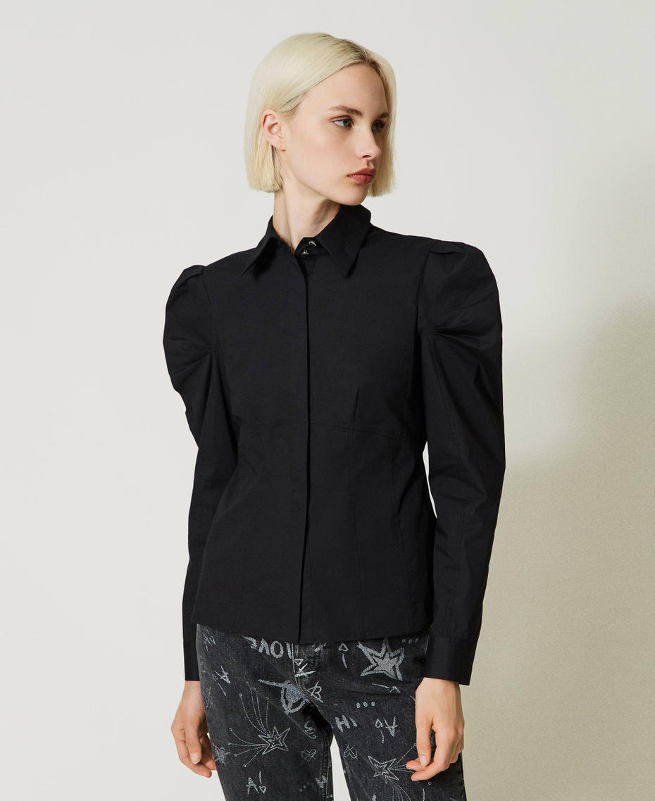 Poplin shirt with balloon sleeves
