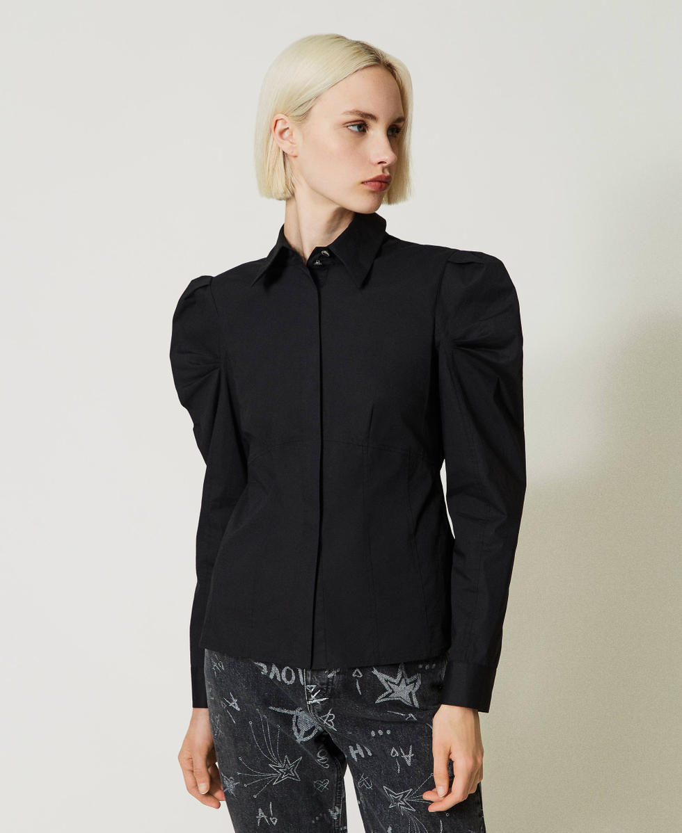 Poplin shirt with balloon sleeves