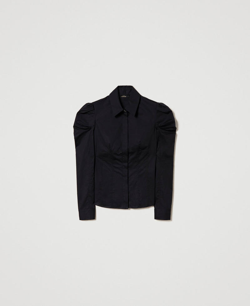 Camisa de popelina con mangas abullonadas Negro Mujer 232AP2281-0S