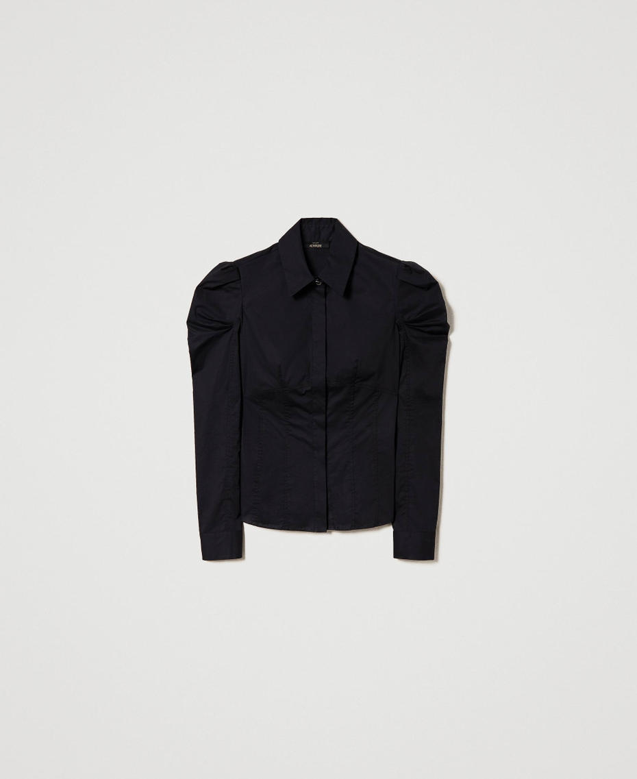 Camisa de popelina con mangas abullonadas Negro Mujer 232AP2281-0S