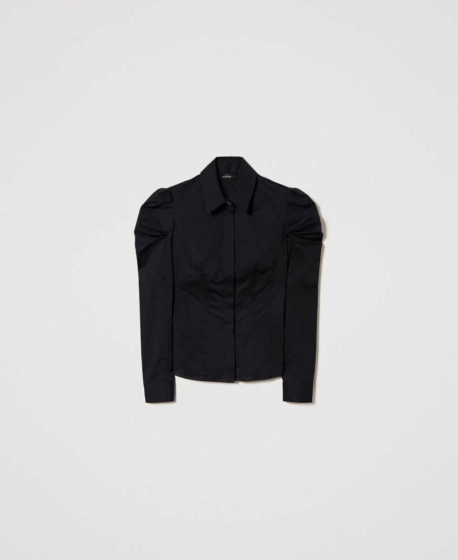 Camicia in popeline con maniche balloon Nero Donna 232AP2281_00006_S0
