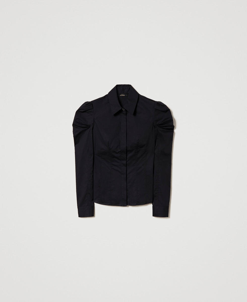 Poplin shirt with balloon sleeves