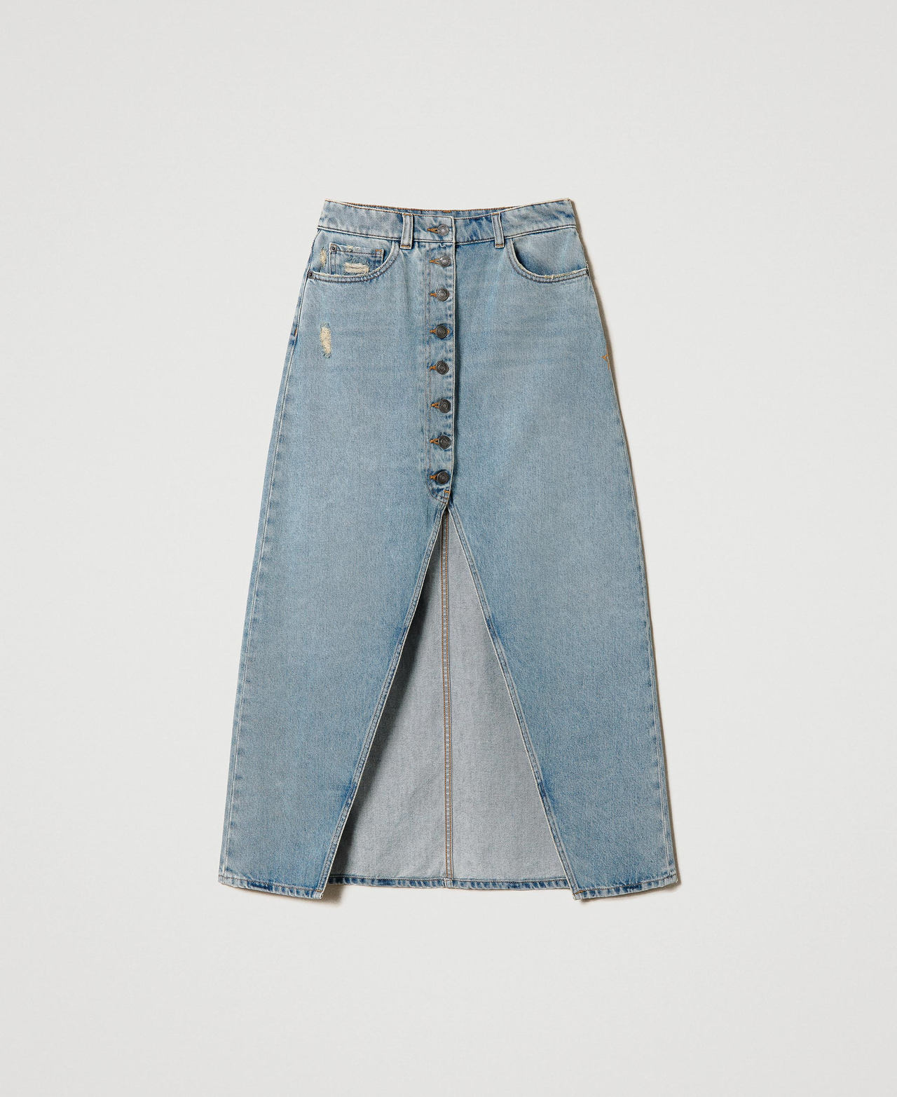 Denim midi skirt with slit