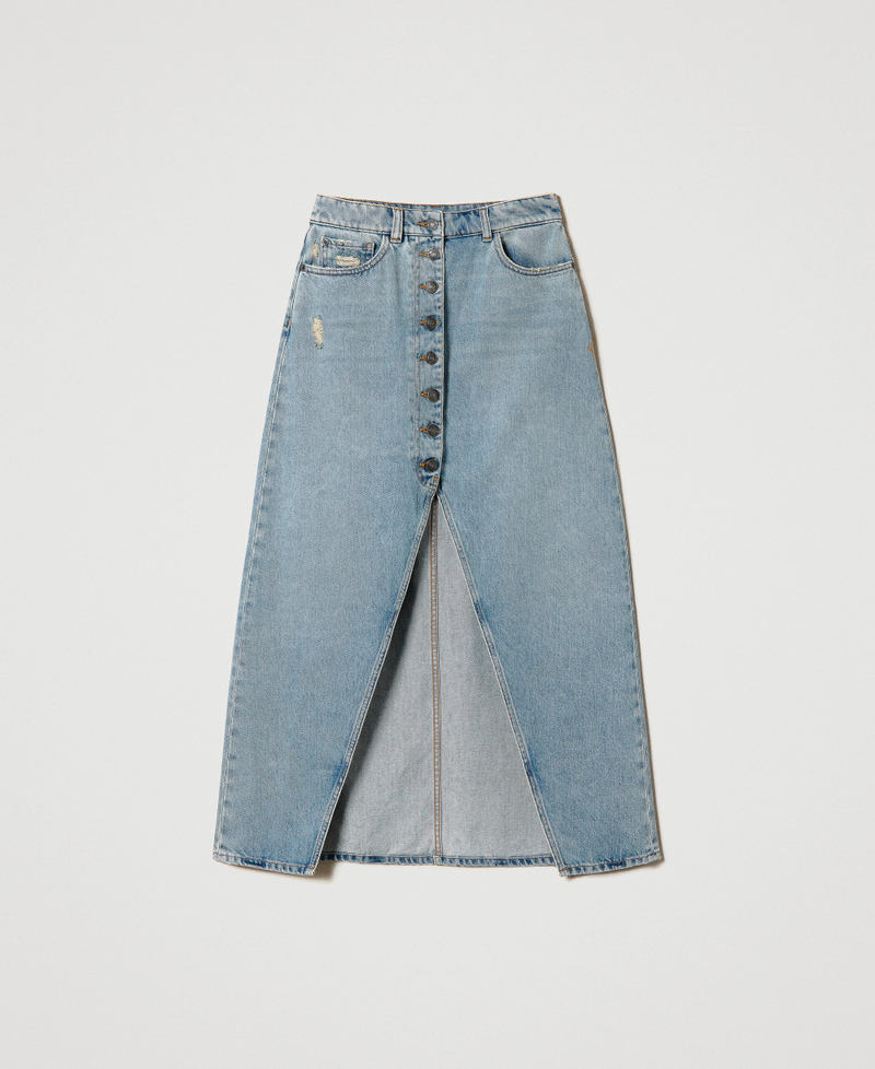 Denim midi skirt with slit