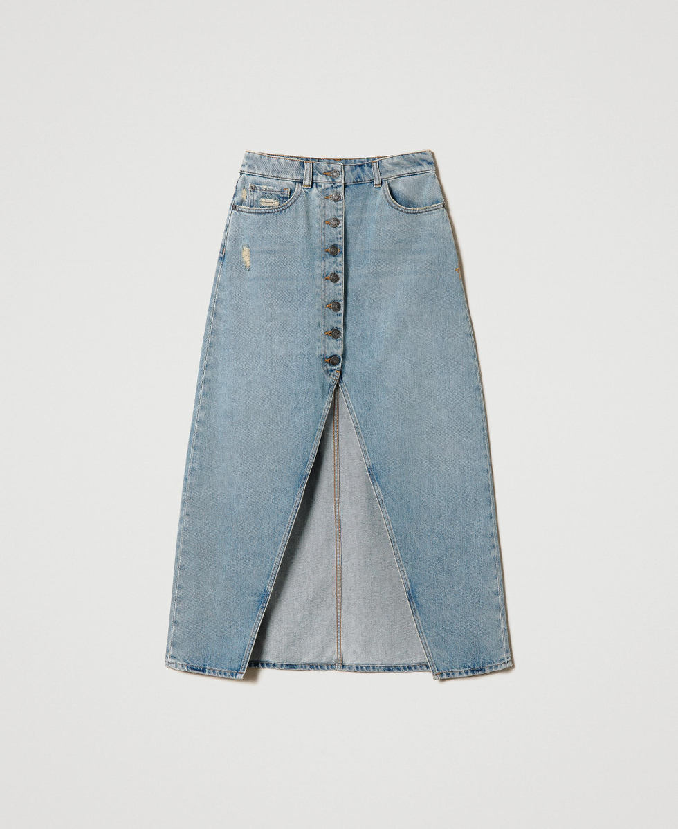 Denim midi skirt with slit