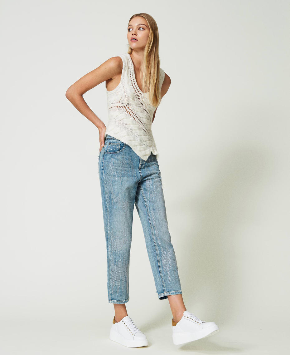 Barrel fit jeans with rhinestones Light Denim Woman 232AP2310-03