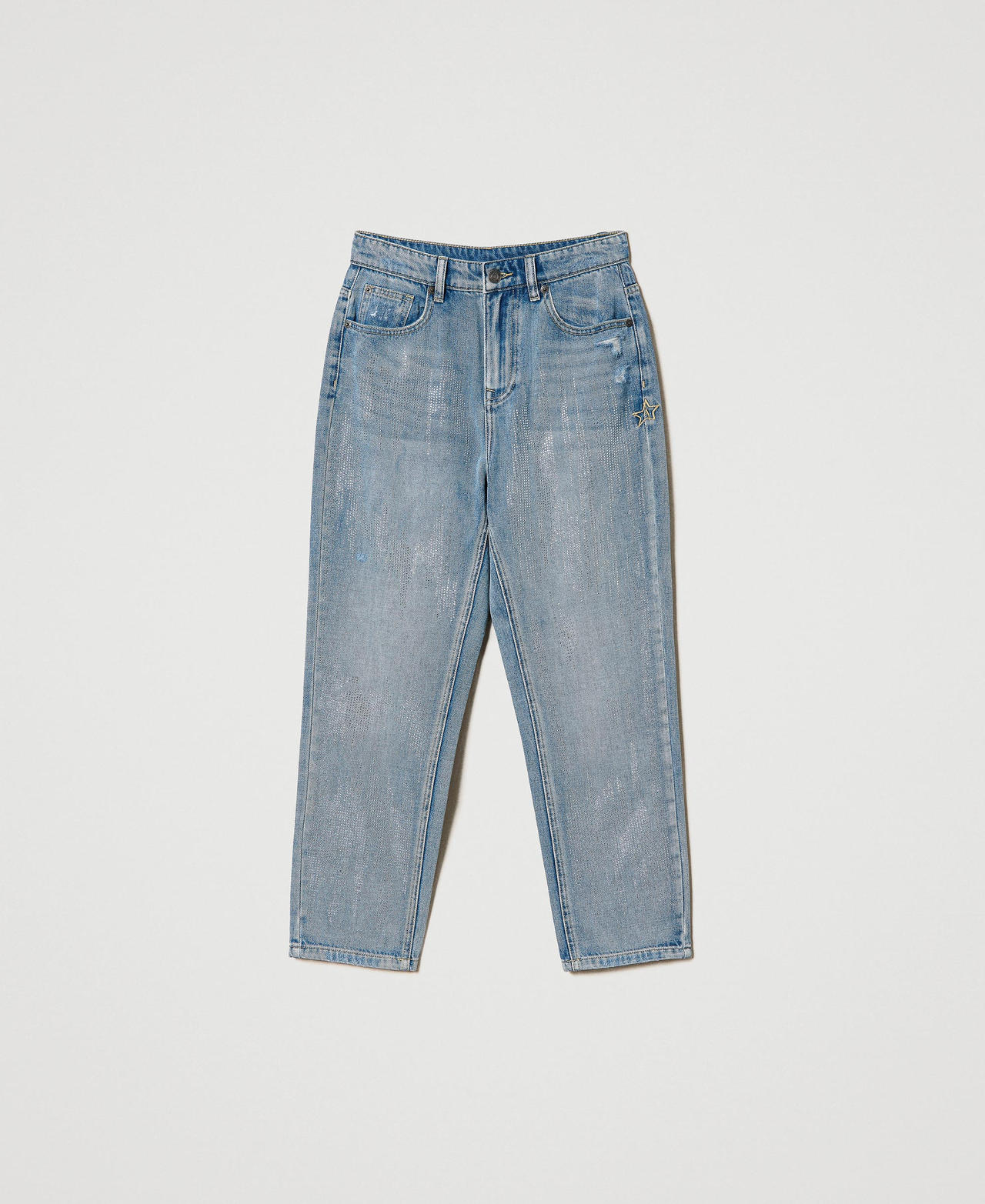 Jeans barrel fit con strass Denim Chiaro Donna 232AP2310-0S