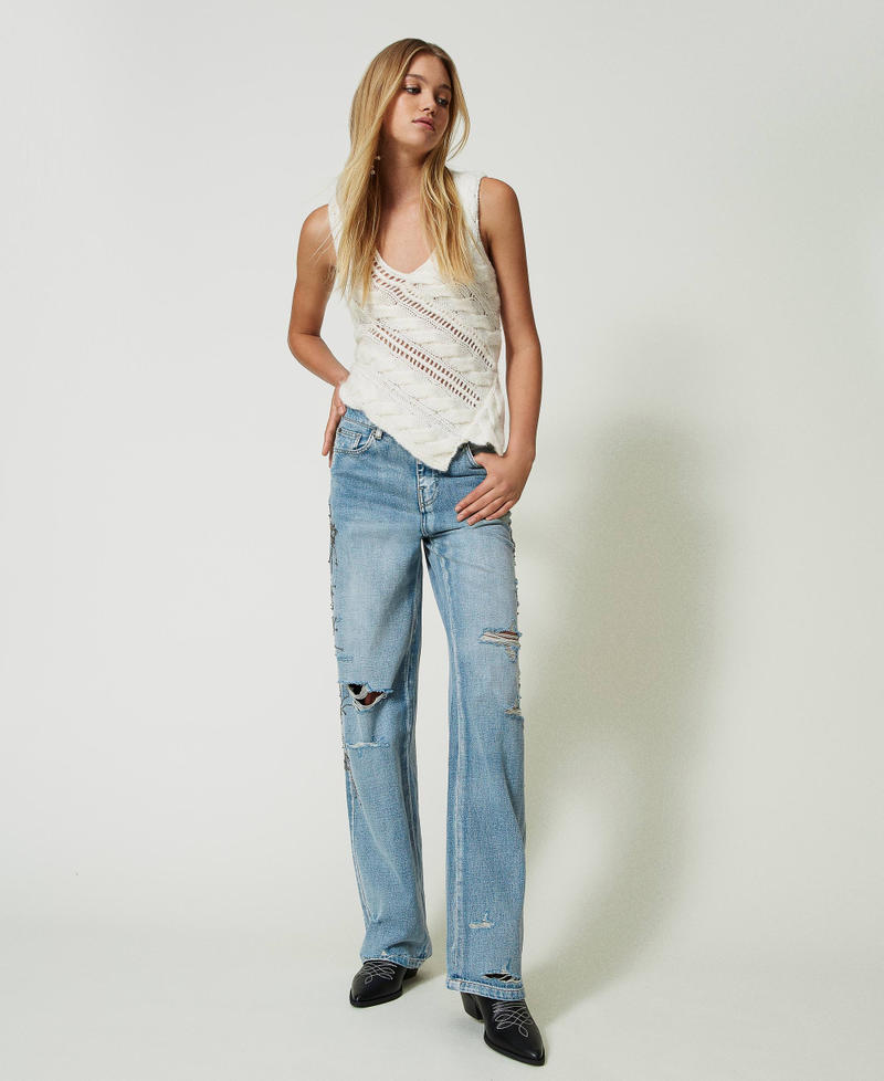 Jeans con strappi e ricami Denim Chiaro Donna 232AP2311-02