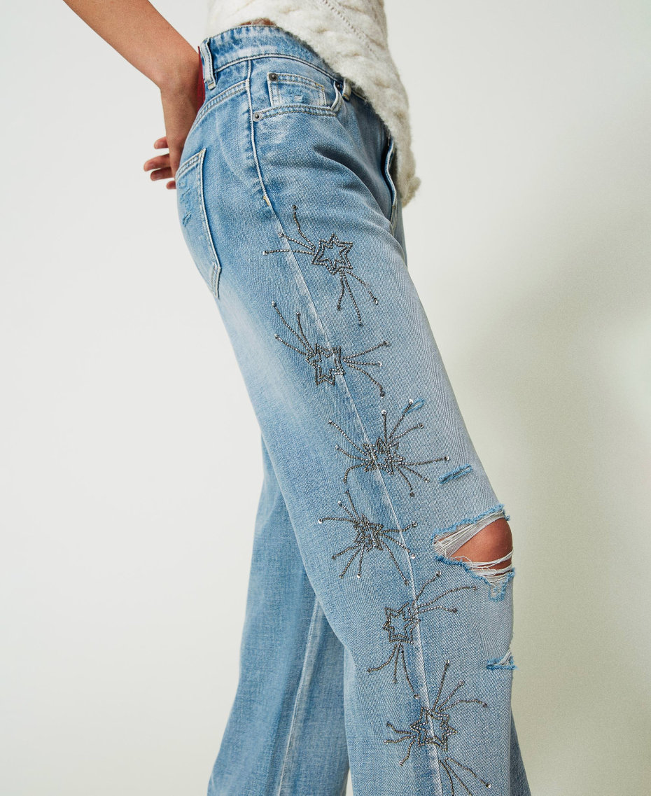 Jeans con strappi e ricami Denim Chiaro Donna 232AP2311-05